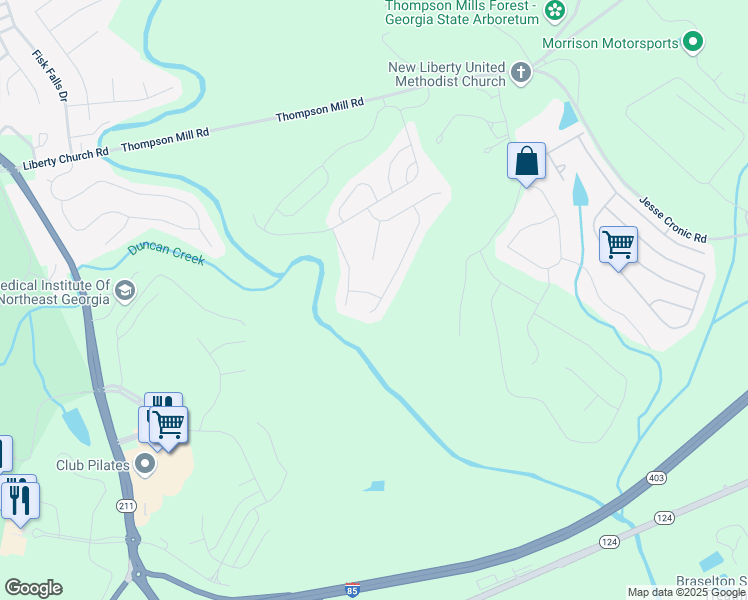 map of restaurants, bars, coffee shops, grocery stores, and more near 13 Jocelyn Drive in Braselton