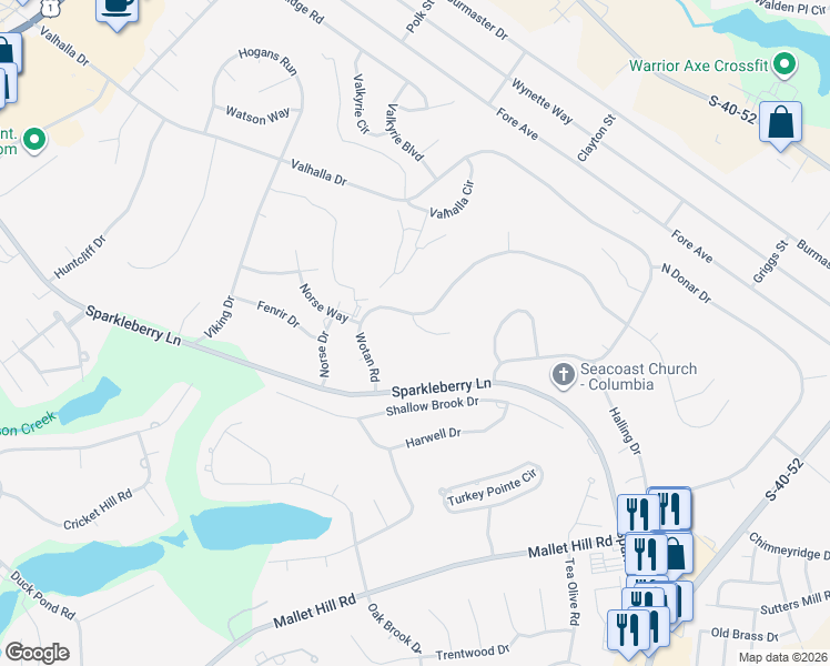 map of restaurants, bars, coffee shops, grocery stores, and more near 5 Wotan Lane in Columbia