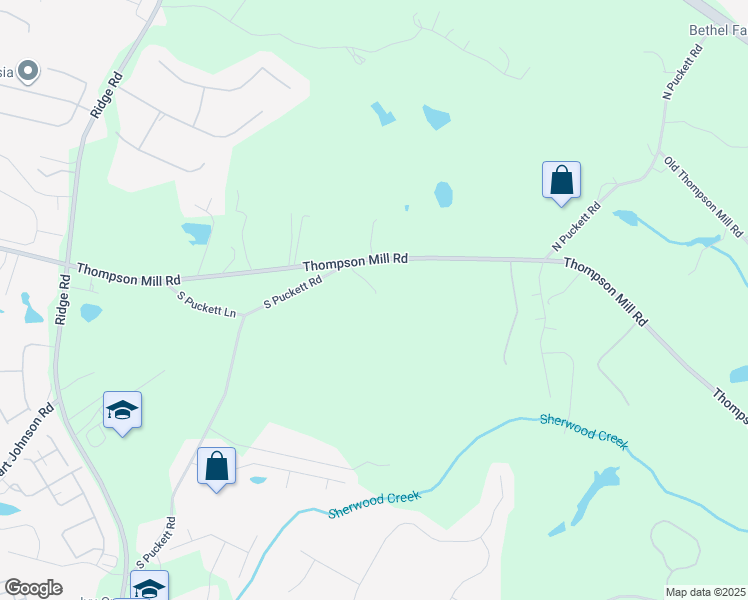 map of restaurants, bars, coffee shops, grocery stores, and more near 3636 Thompson Mill Road in Buford