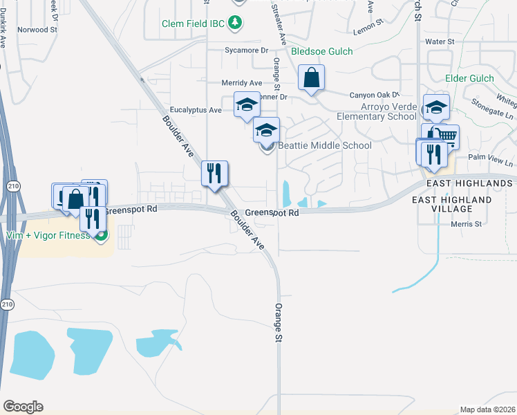 map of restaurants, bars, coffee shops, grocery stores, and more near in Highland