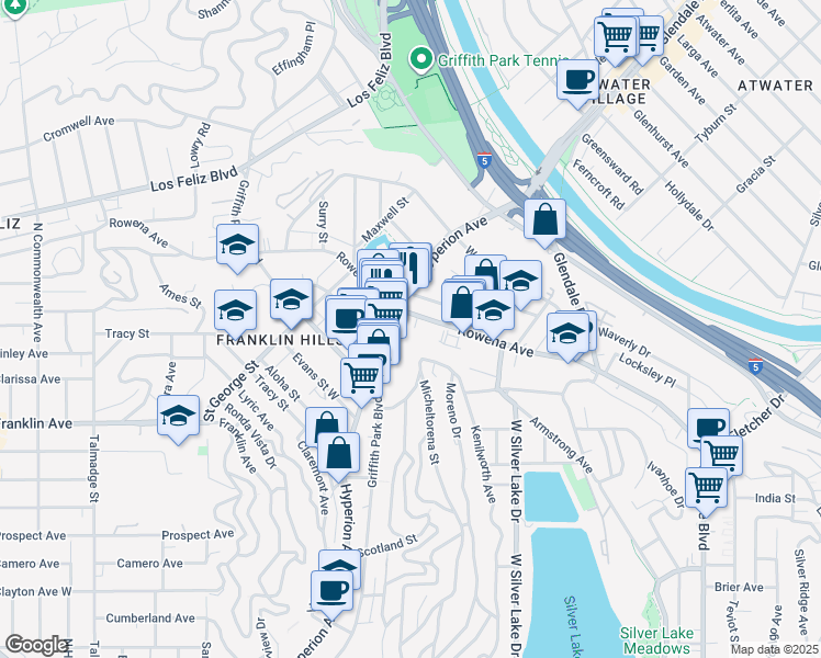 map of restaurants, bars, coffee shops, grocery stores, and more near in Los Angeles