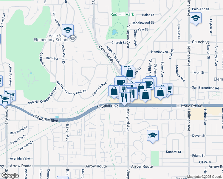 map of restaurants, bars, coffee shops, grocery stores, and more near 8013 City View Place in Rancho Cucamonga