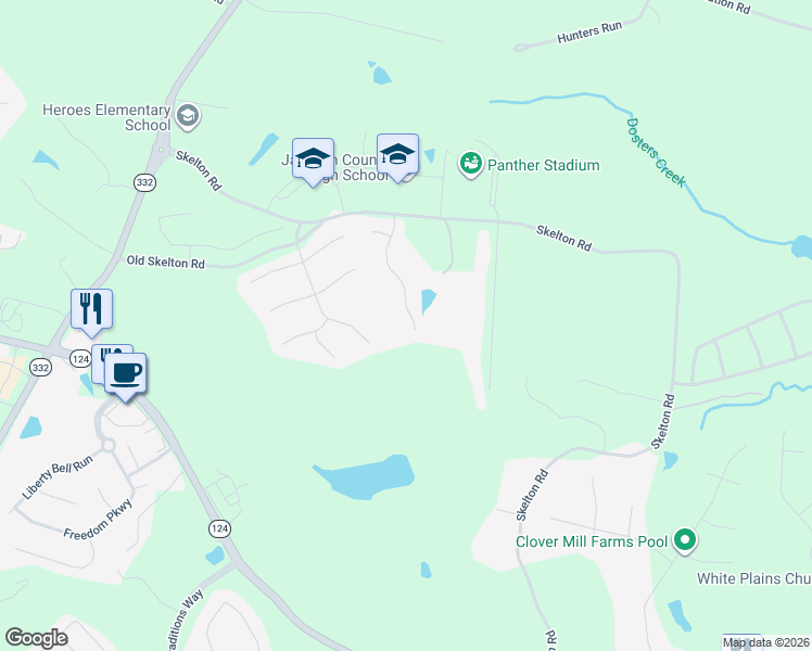 map of restaurants, bars, coffee shops, grocery stores, and more near 258 Braselton Farms Drive in Hoschton