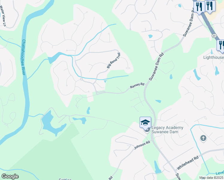 map of restaurants, bars, coffee shops, grocery stores, and more near 71 Ramey Road in Sugar Hill