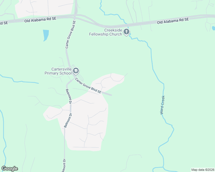 map of restaurants, bars, coffee shops, grocery stores, and more near 6 East View Court in Cartersville