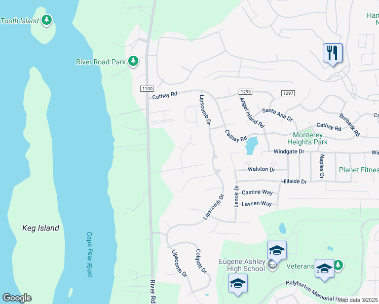 map of restaurants, bars, coffee shops, grocery stores, and more near 6723 Old Brick Road in Wilmington