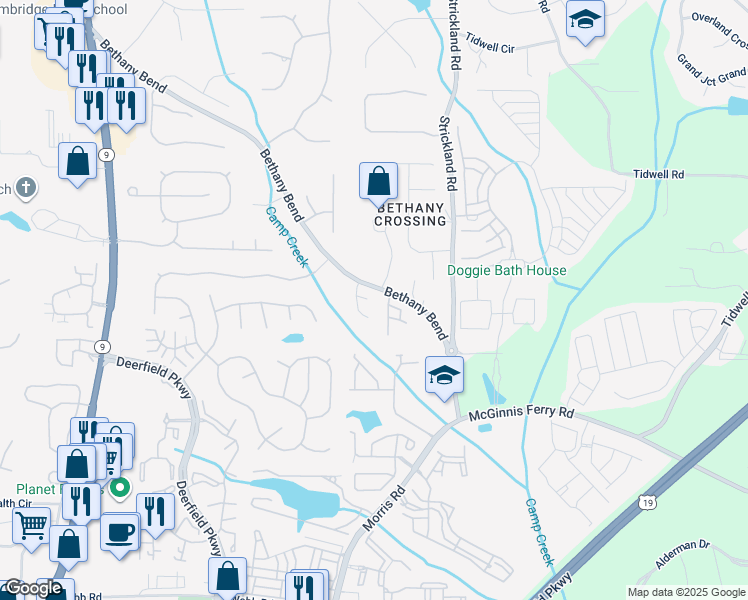 map of restaurants, bars, coffee shops, grocery stores, and more near 575 Gale Court in Alpharetta