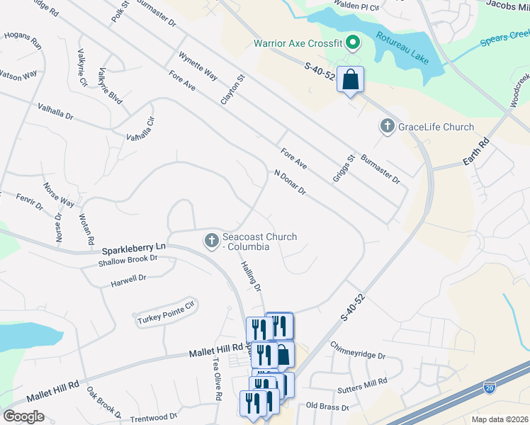 map of restaurants, bars, coffee shops, grocery stores, and more near 705 Wotan Road in Columbia