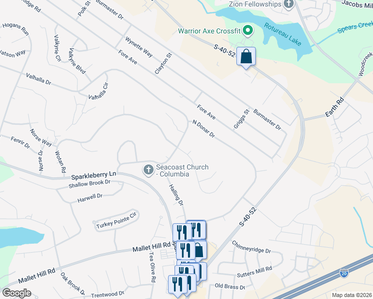 map of restaurants, bars, coffee shops, grocery stores, and more near 705 Wotan Road in Columbia