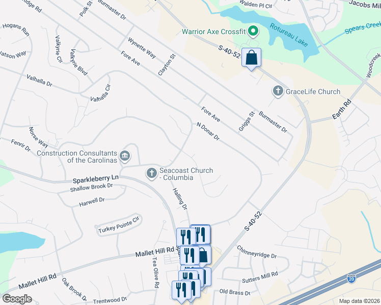map of restaurants, bars, coffee shops, grocery stores, and more near 705 Wotan Road in Columbia