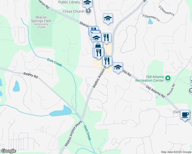 map of restaurants, bars, coffee shops, grocery stores, and more near 535 Andelle Avenue in Suwanee