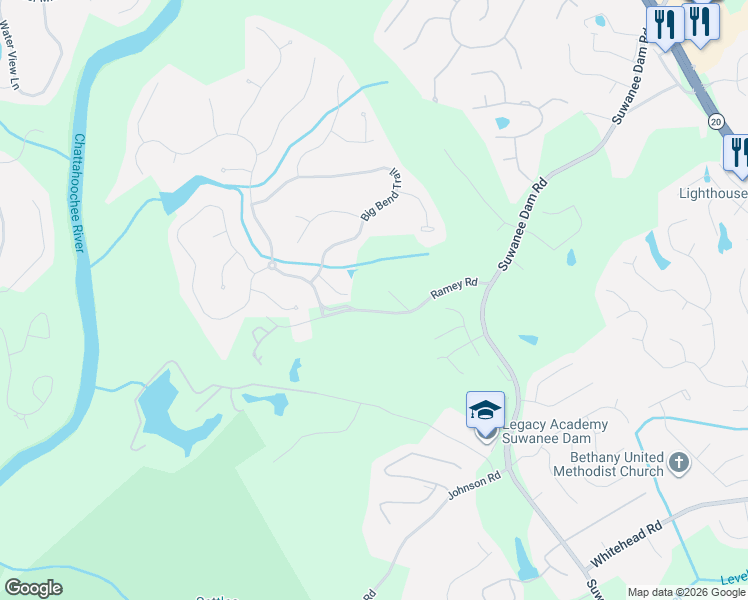 map of restaurants, bars, coffee shops, grocery stores, and more near 91 Ramey Road in Sugar Hill