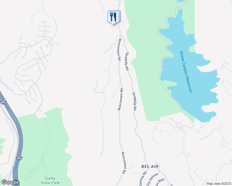 map of restaurants, bars, coffee shops, grocery stores, and more near 2131 Roscomare Road in Los Angeles