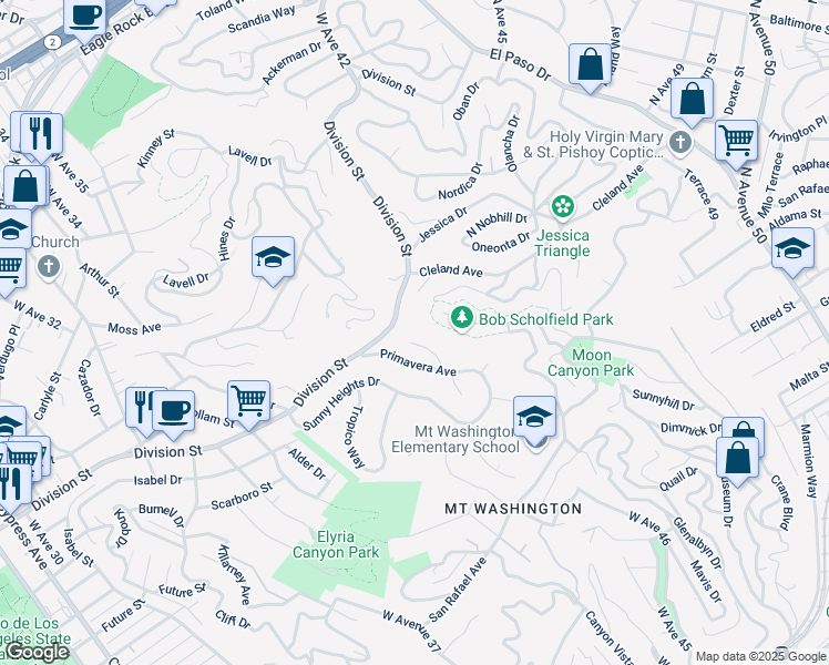 map of restaurants, bars, coffee shops, grocery stores, and more near 754 Ganymede Drive in Los Angeles