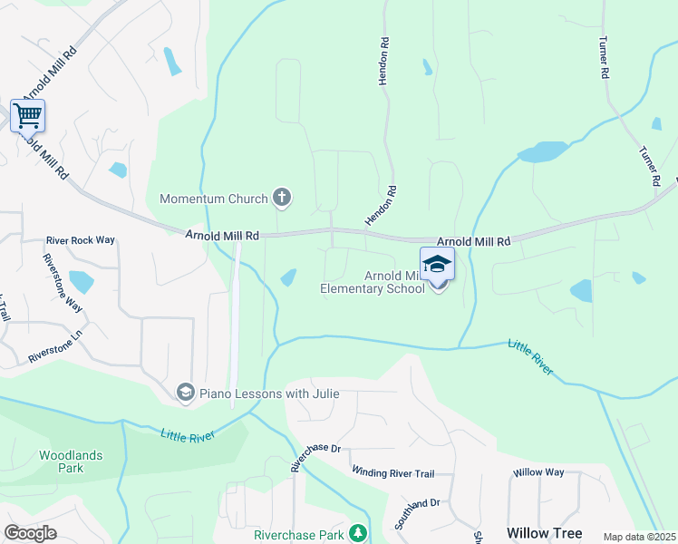 map of restaurants, bars, coffee shops, grocery stores, and more near 411 Ward Lane in Woodstock