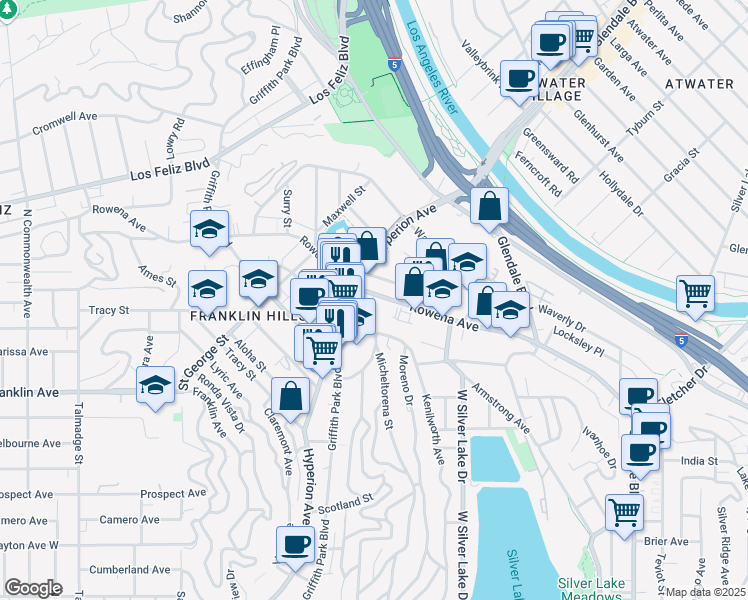 map of restaurants, bars, coffee shops, grocery stores, and more near in Los Angeles