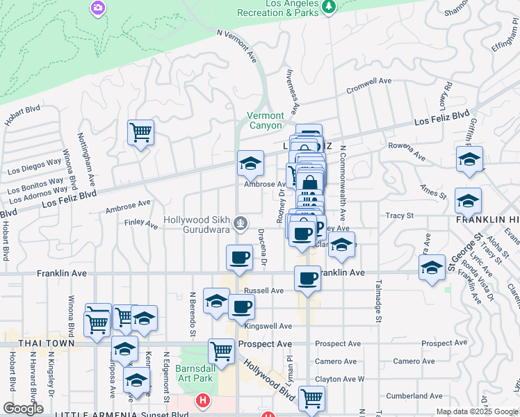 map of restaurants, bars, coffee shops, grocery stores, and more near 2024 1/2 Dracena Drive in Los Angeles