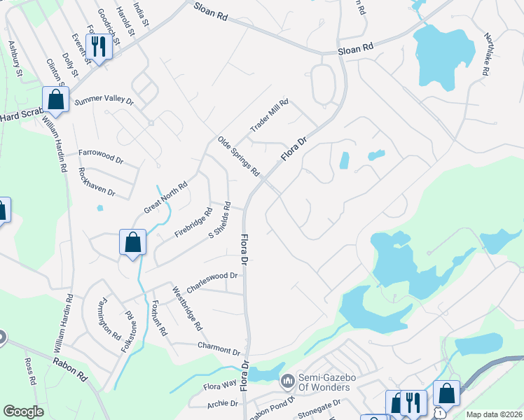 map of restaurants, bars, coffee shops, grocery stores, and more near 209 Brookspring Road in Columbia