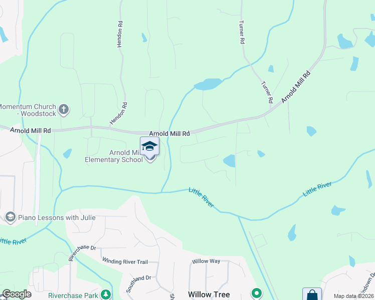 map of restaurants, bars, coffee shops, grocery stores, and more near 225 Millstone Parkway in Woodstock