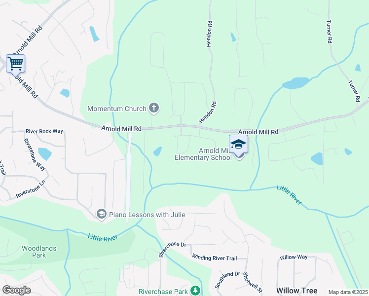 map of restaurants, bars, coffee shops, grocery stores, and more near 411 Ward Lane in Woodstock