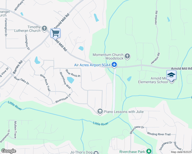 map of restaurants, bars, coffee shops, grocery stores, and more near 122 Old Reece Lane in Woodstock