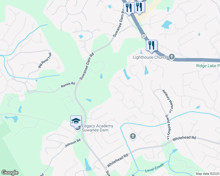 map of restaurants, bars, coffee shops, grocery stores, and more near 5668 Blanchard Place in Buford