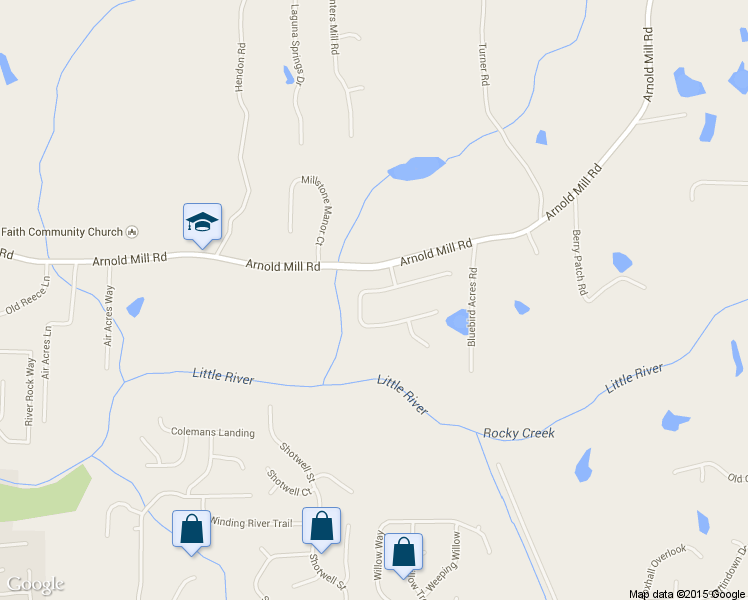 map of restaurants, bars, coffee shops, grocery stores, and more near 225 Millstone Parkway in Woodstock