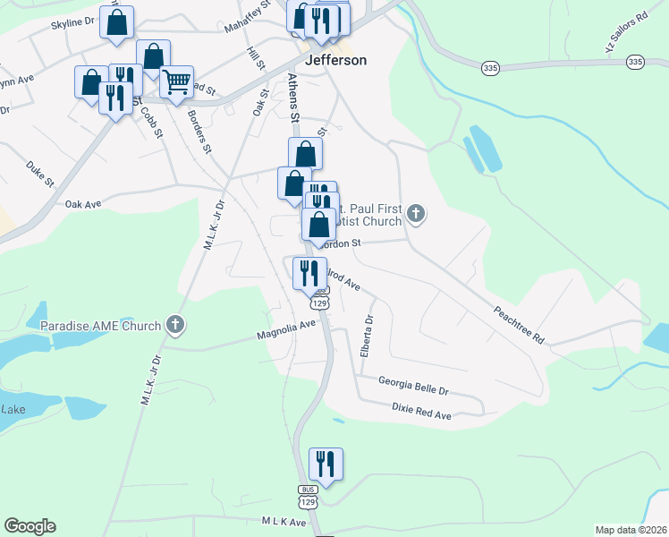 map of restaurants, bars, coffee shops, grocery stores, and more near 55 Elrod Avenue in Jefferson