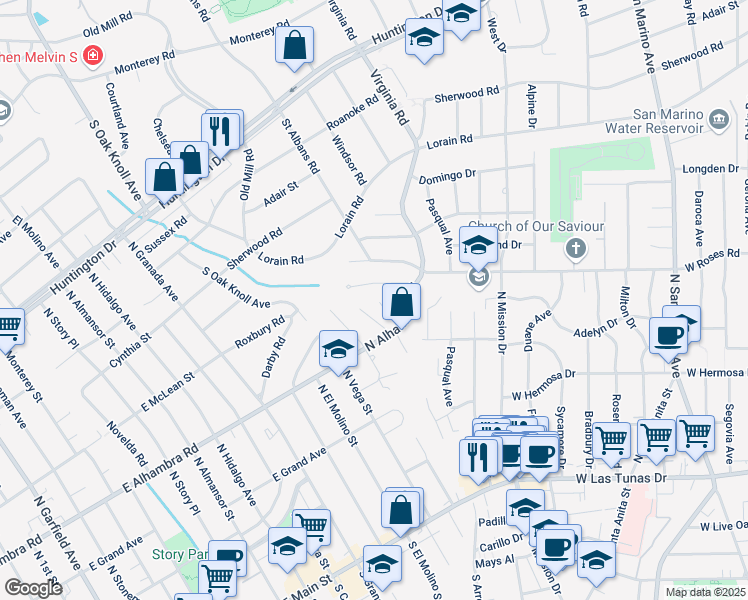 map of restaurants, bars, coffee shops, grocery stores, and more near 421 Mill Creek Lane in San Gabriel