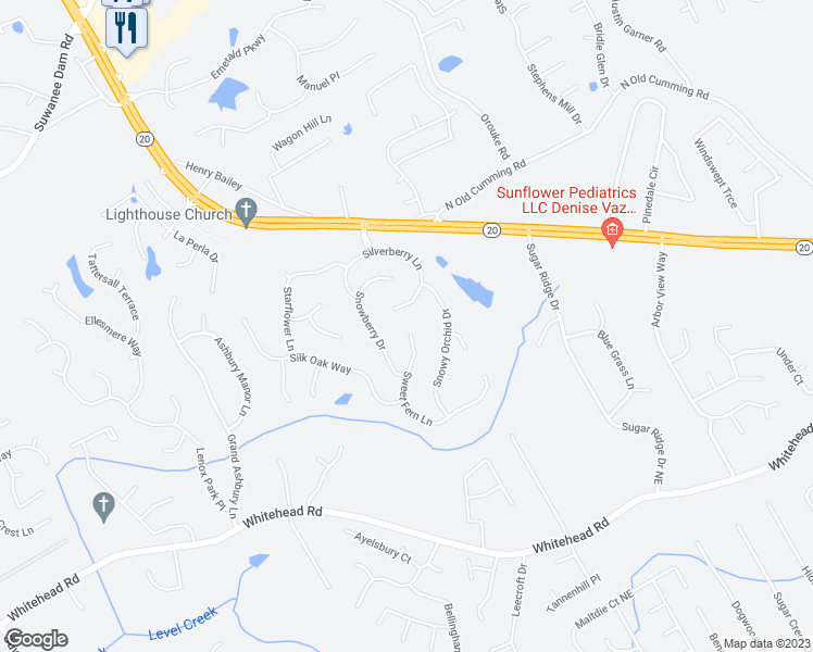 map of restaurants, bars, coffee shops, grocery stores, and more near 408 Sweet Fern Lane in Sugar Hill