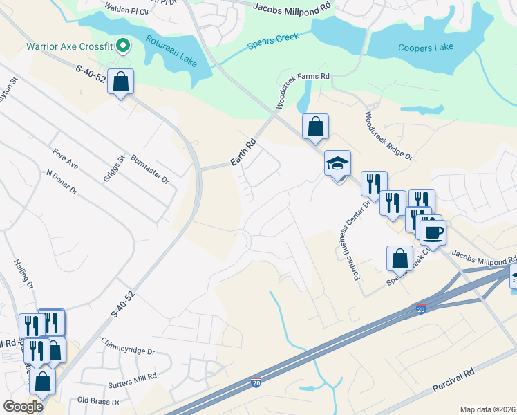 map of restaurants, bars, coffee shops, grocery stores, and more near 146 Peach Grove Circle in Elgin