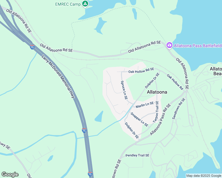 map of restaurants, bars, coffee shops, grocery stores, and more near 41 Walnut Trail in Cartersville