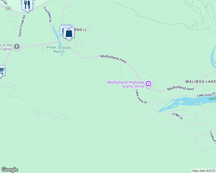 map of restaurants, bars, coffee shops, grocery stores, and more near 2052 Shadow Creek Drive in Agoura Hills