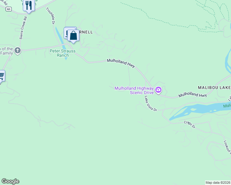 map of restaurants, bars, coffee shops, grocery stores, and more near 2052 Shadow Creek Drive in Agoura Hills