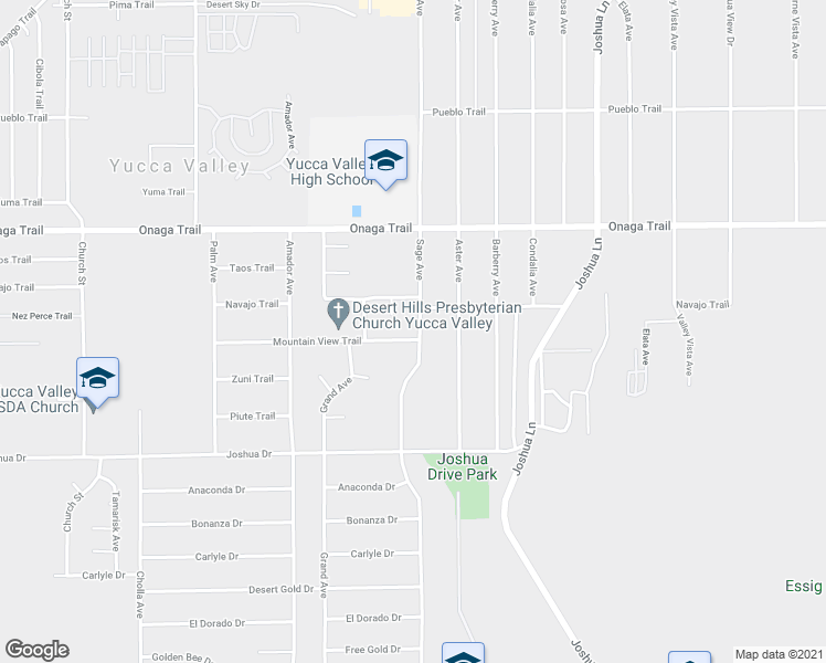 map of restaurants, bars, coffee shops, grocery stores, and more near 56886 Mountain View Trail in Yucca Valley