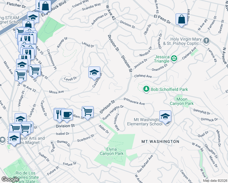 map of restaurants, bars, coffee shops, grocery stores, and more near in Los Angeles