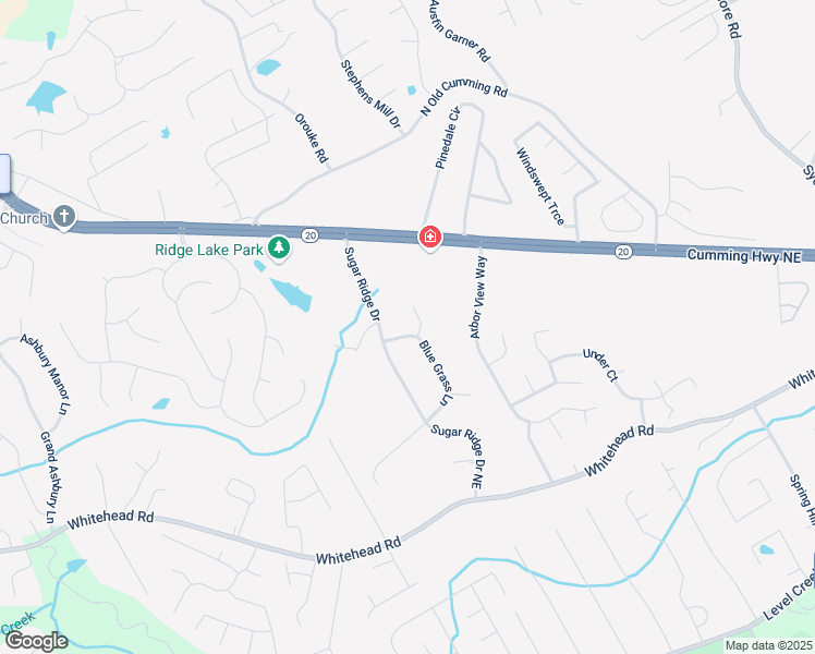 map of restaurants, bars, coffee shops, grocery stores, and more near 5369 Blue Grass Lane in Buford