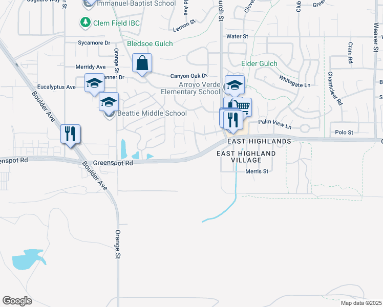 map of restaurants, bars, coffee shops, grocery stores, and more near 28791 Blossom Way in Highland