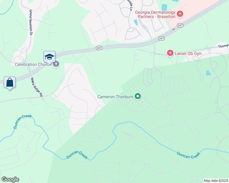 map of restaurants, bars, coffee shops, grocery stores, and more near 5685 Thompson Mill Road in Hoschton