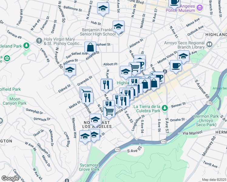 map of restaurants, bars, coffee shops, grocery stores, and more near in Los Angeles