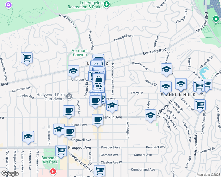 map of restaurants, bars, coffee shops, grocery stores, and more near 4402 Price Street in Los Angeles