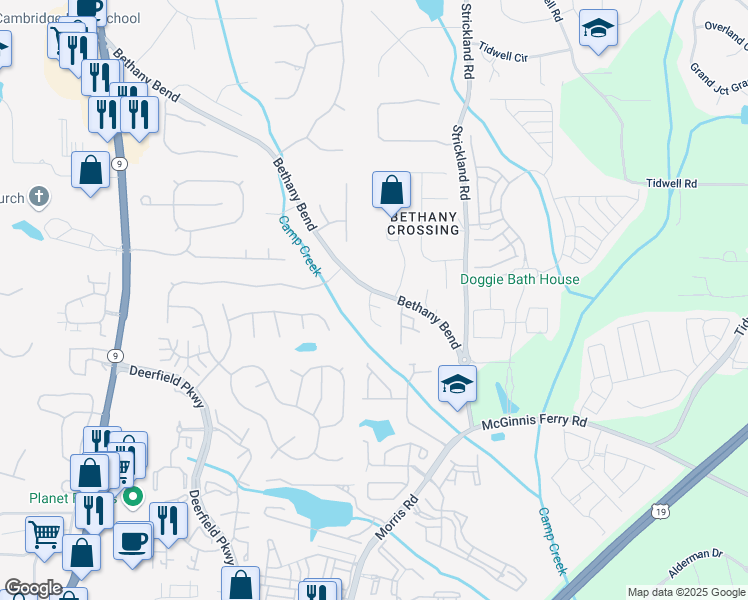 map of restaurants, bars, coffee shops, grocery stores, and more near 520 Gale Court in Alpharetta