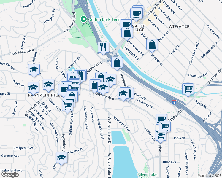 map of restaurants, bars, coffee shops, grocery stores, and more near 2828 Herkimer Street in Los Angeles