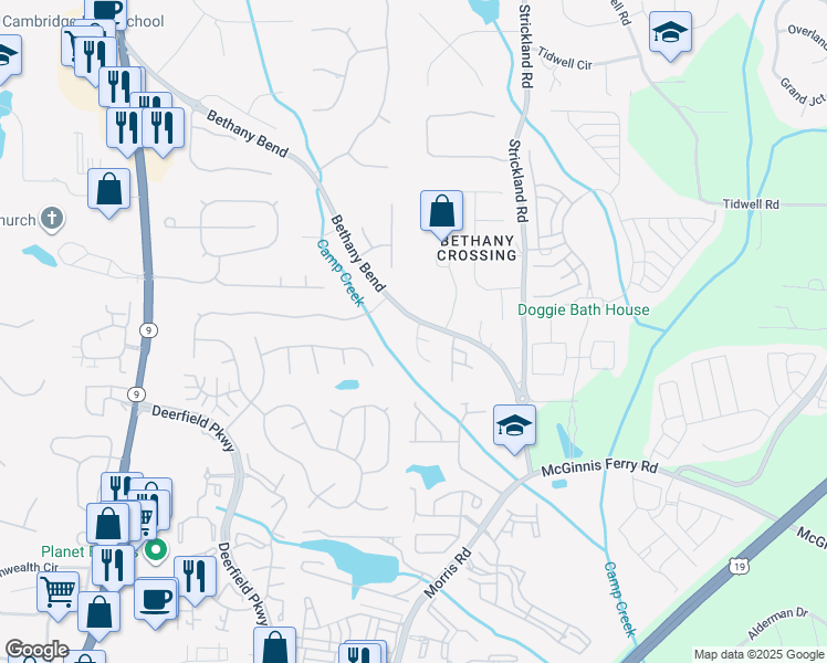 map of restaurants, bars, coffee shops, grocery stores, and more near 545 Gale Court in Alpharetta