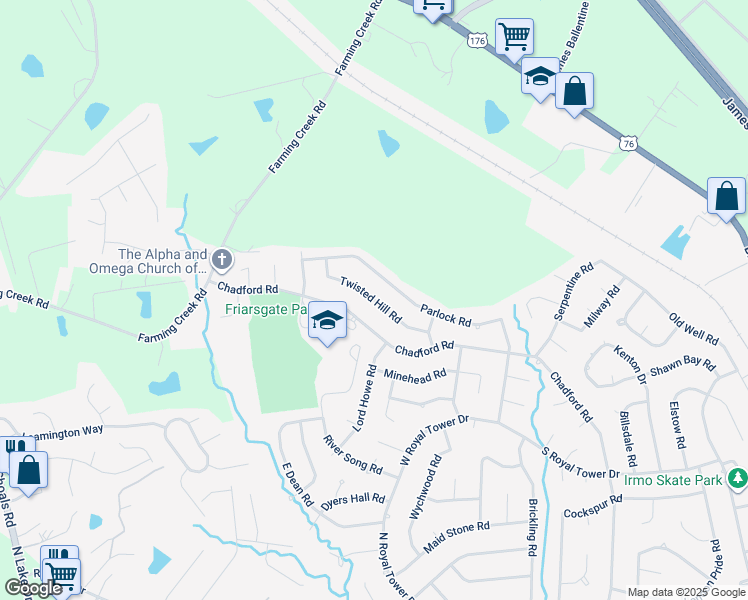 map of restaurants, bars, coffee shops, grocery stores, and more near 145 Twisted Hill Road in Irmo