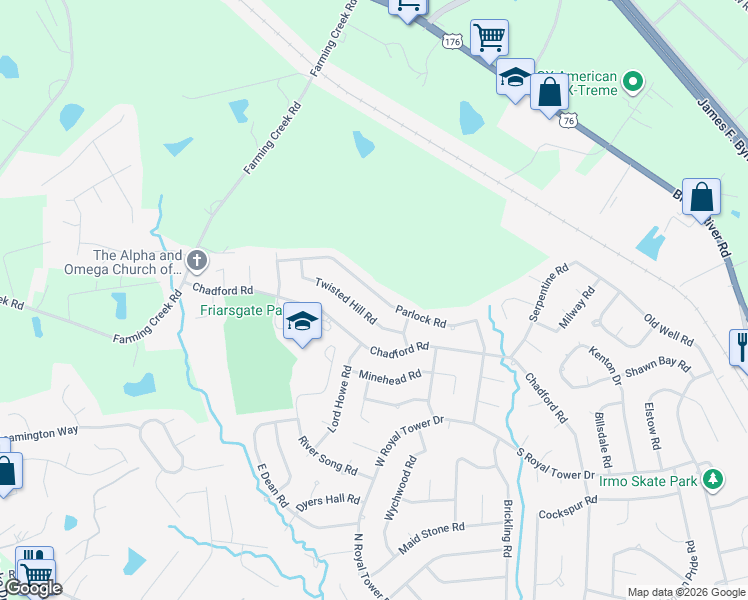 map of restaurants, bars, coffee shops, grocery stores, and more near 129 Twisted Hill Road in Irmo