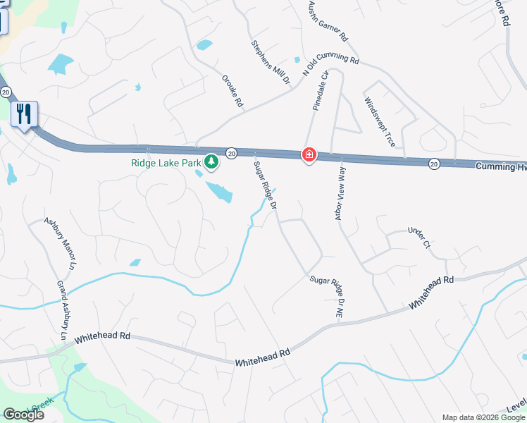 map of restaurants, bars, coffee shops, grocery stores, and more near 5388 Secretariat Lane in Sugar Hill