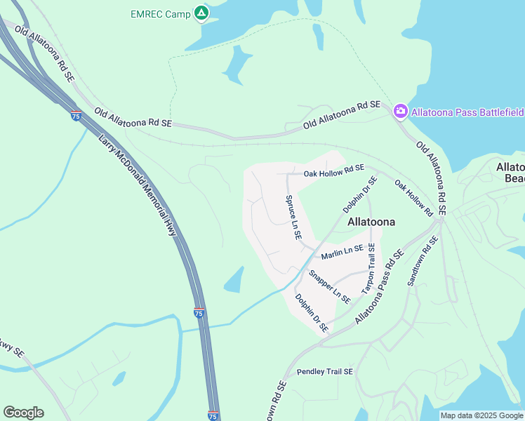 map of restaurants, bars, coffee shops, grocery stores, and more near 41 Walnut Trail in Cartersville