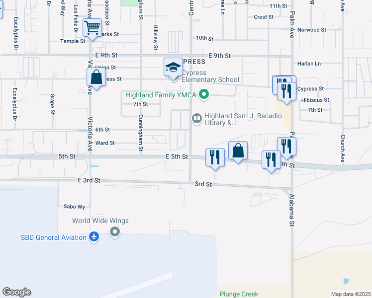 map of restaurants, bars, coffee shops, grocery stores, and more near 26885 Mossway Street in Highland