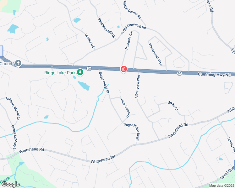 map of restaurants, bars, coffee shops, grocery stores, and more near 5369 Blue Grass Lane in Buford